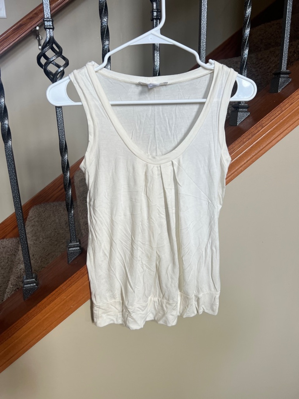 White House Black Market Cream Scoop Neck Tank with Front Pleat